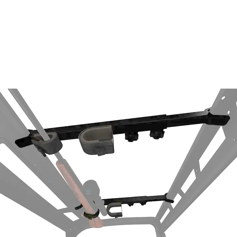 Diagram of the Kolpin overhead gun rack bars mounted across a side-by-side cage, roof outline shown