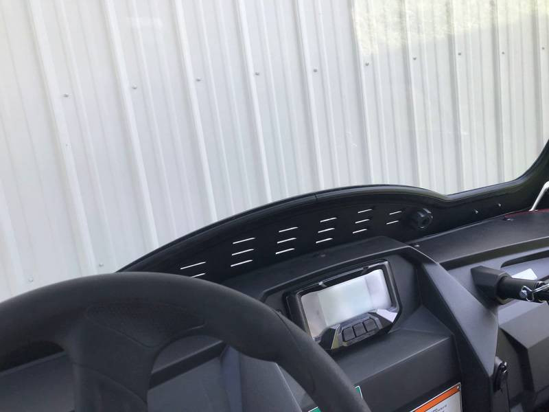 View from the driver seat of the Extreme Metal Products glass windshield lower edge and vented panel above the dash