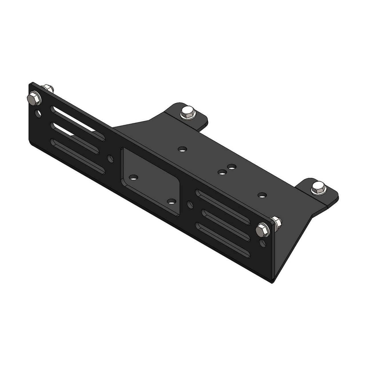 Eagle winch mount for Polaris Ranger XP800, black steel plate with slotted side rails, 3D render
