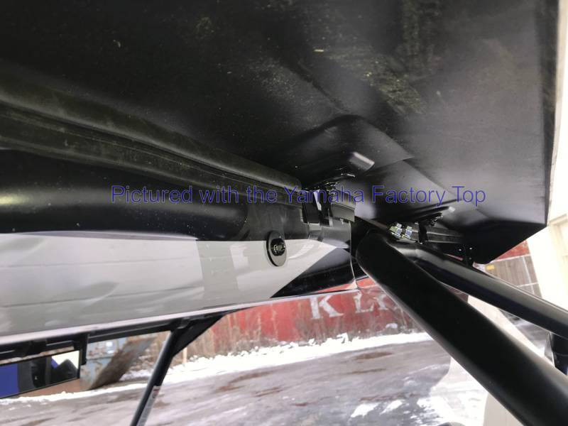 Underside view of the Extreme Metal Products rear panel mount beneath the factory roof of a Yamaha YXZ