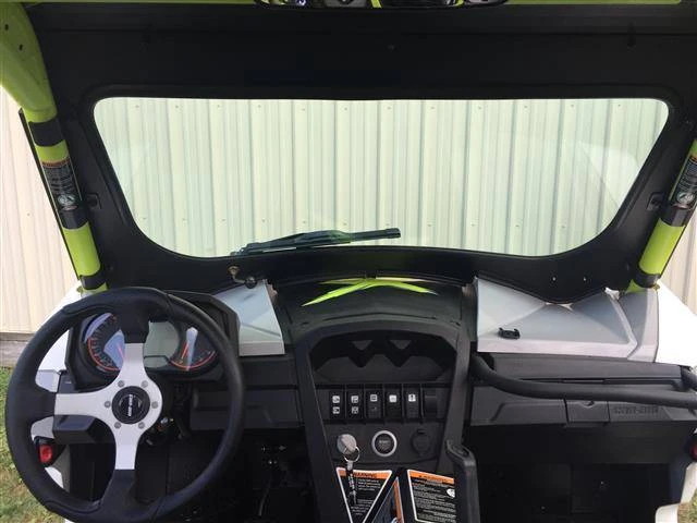 View from the driver seat through the Extreme Metal Products glass windshield with wiper on a Can-Am Maverick