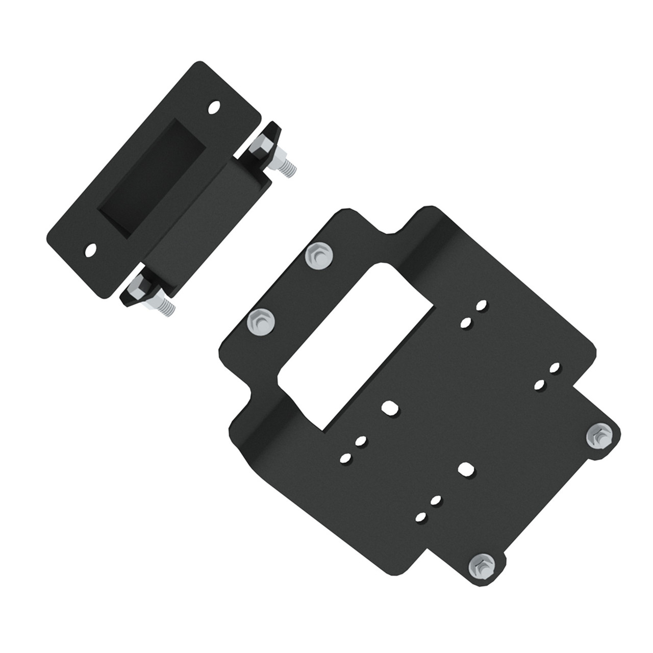 Kolpin Polaris RZR 570/800 winch mount plate with its bracket pieces, angled view