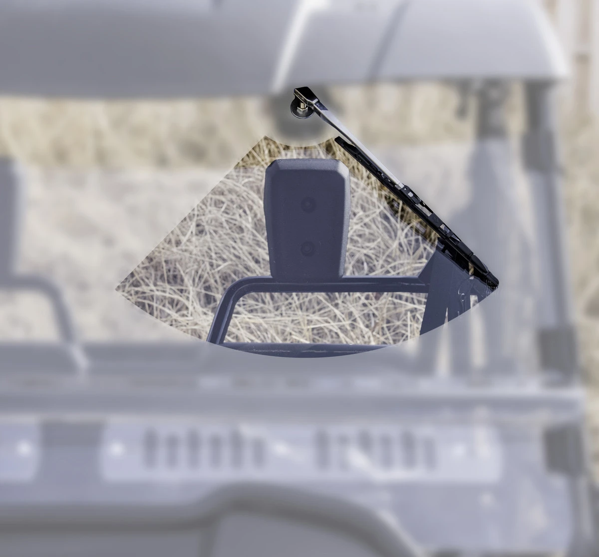 Diagram of the wiper sweep area on the Moto Alliance Evolution windshield, viewed from inside the cab