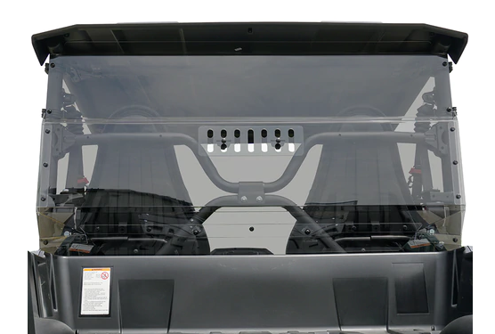 Spike Powersports tinted rear windshield with a vent installed behind the cab of a Yamaha Wolverine X2, rear view