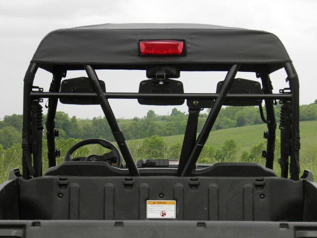 Rear view of the 3 Star soft top on an Arctic Cat Prowler 650 with brake light, seen from the cargo bed