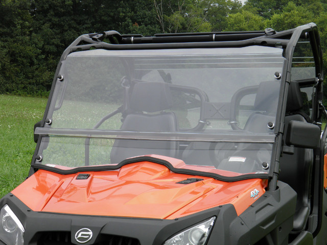 Front view of the 3 Star 2-piece windshield on the CF Moto UForce showing the upper and lower panel split