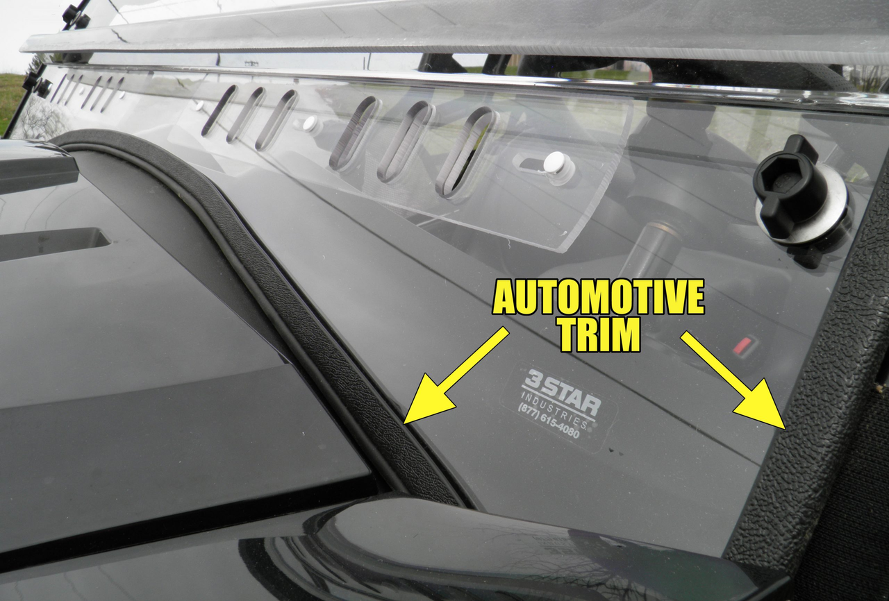 3 Star automotive-style edge trim on the windshield - John Deere RSX 850i/860i 2-Pc Windshield