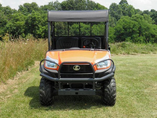 Straight-on front view of the 3 Star soft top on a Kubota RTV X900/1120 showing the roof edge and frame