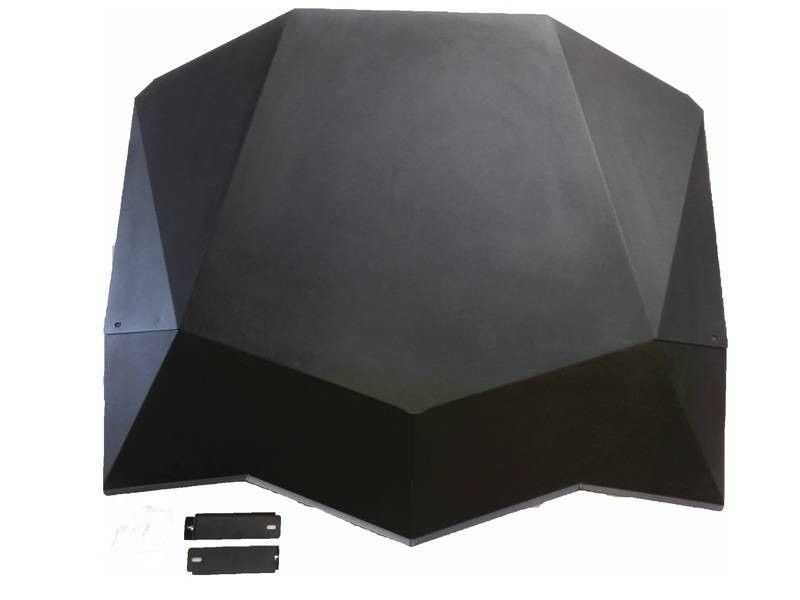 Extreme Metal Products faceted black aluminum roof panel shown alone with two mounting brackets