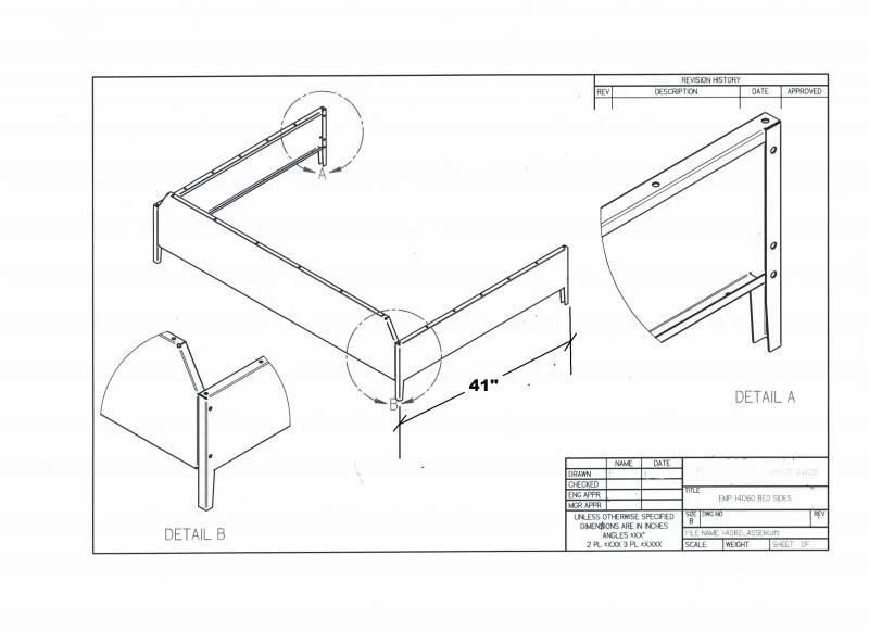 Dimension drawing of the Extreme Metal Products Kubota RTV bed side extension showing the 41-inch panel length