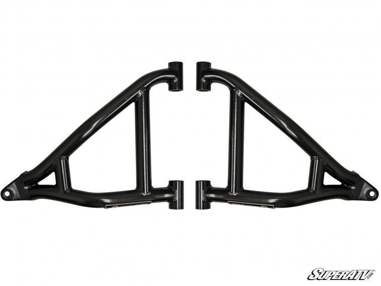 SuperATV high clearance forward offset A-arms for the Bobcat 3400, pair of black tubular arms on white