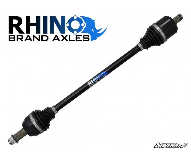 SuperATV Rhino brand axle for the Can-Am Renegade Gen 2 with 6-inch lift, full length view with logo
