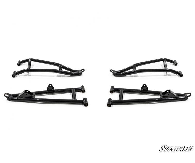 Set of four black rear A-arms for the SuperATV Polaris Ranger XP 1000 Texas/Crew 6 inch lift kit on white