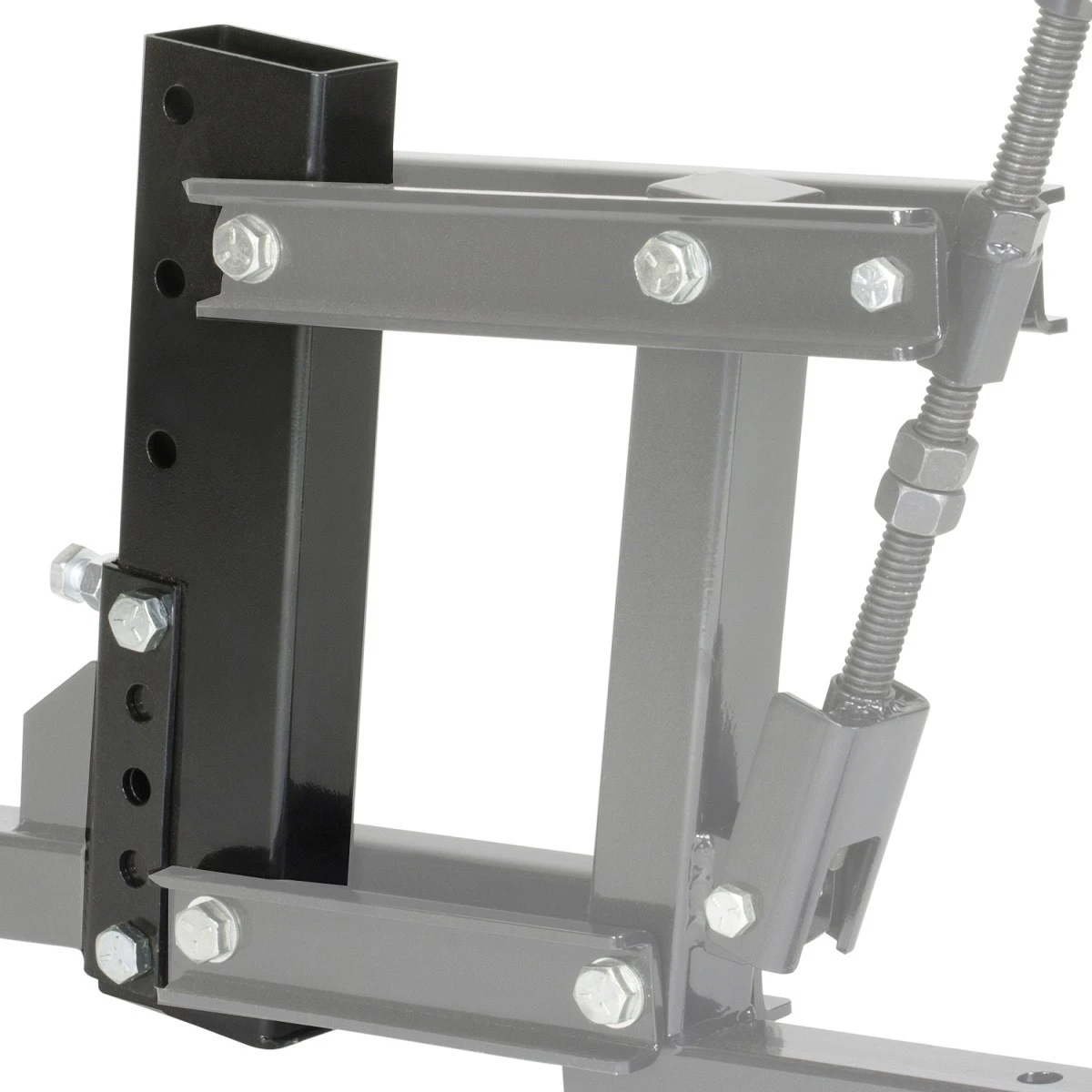 Close-up of the IMPACT Pro lift vertical adjustment post with multiple bolt holes, rest of the frame grayed out