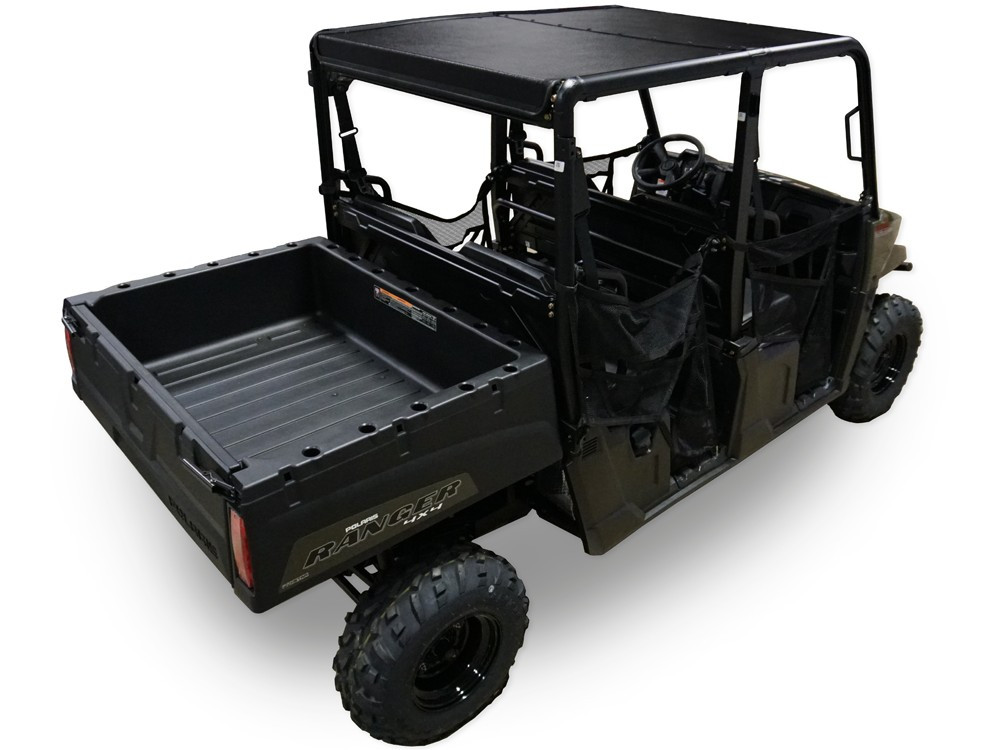Spike roof for Polaris Ranger mid-size Crew with Pro-Fit cage: black hard roof on a Polaris Ranger crew, rear...