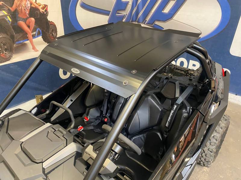 Top-down view of the Extreme Metal Products aluminum roof on a Polaris RZR Pro XP in a showroom