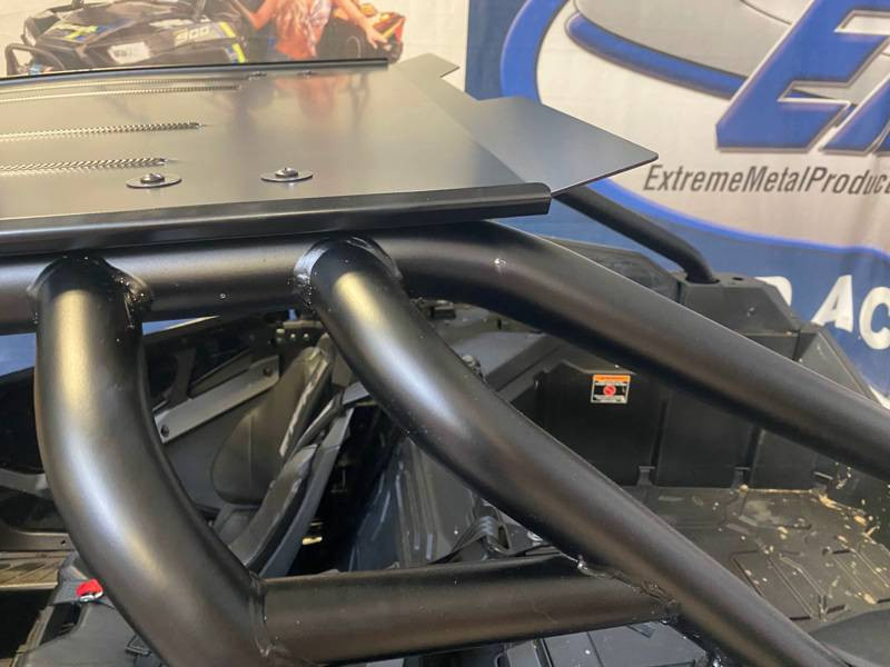 Underside of the Extreme Metal Products RZR Pro XP aluminum roof showing the cage tube mounting plate