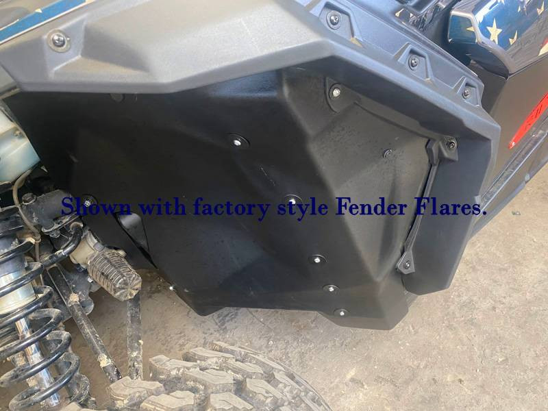 Extreme Metal Products firewall liner installed on a Can-Am Maverick X3 with factory style fender flares, side view