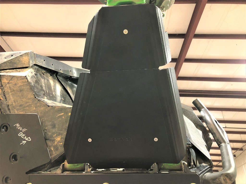 Head-on view of the two-piece Trail Armor iMpact front guard covering the Kawasaki Teryx KRX A-arm