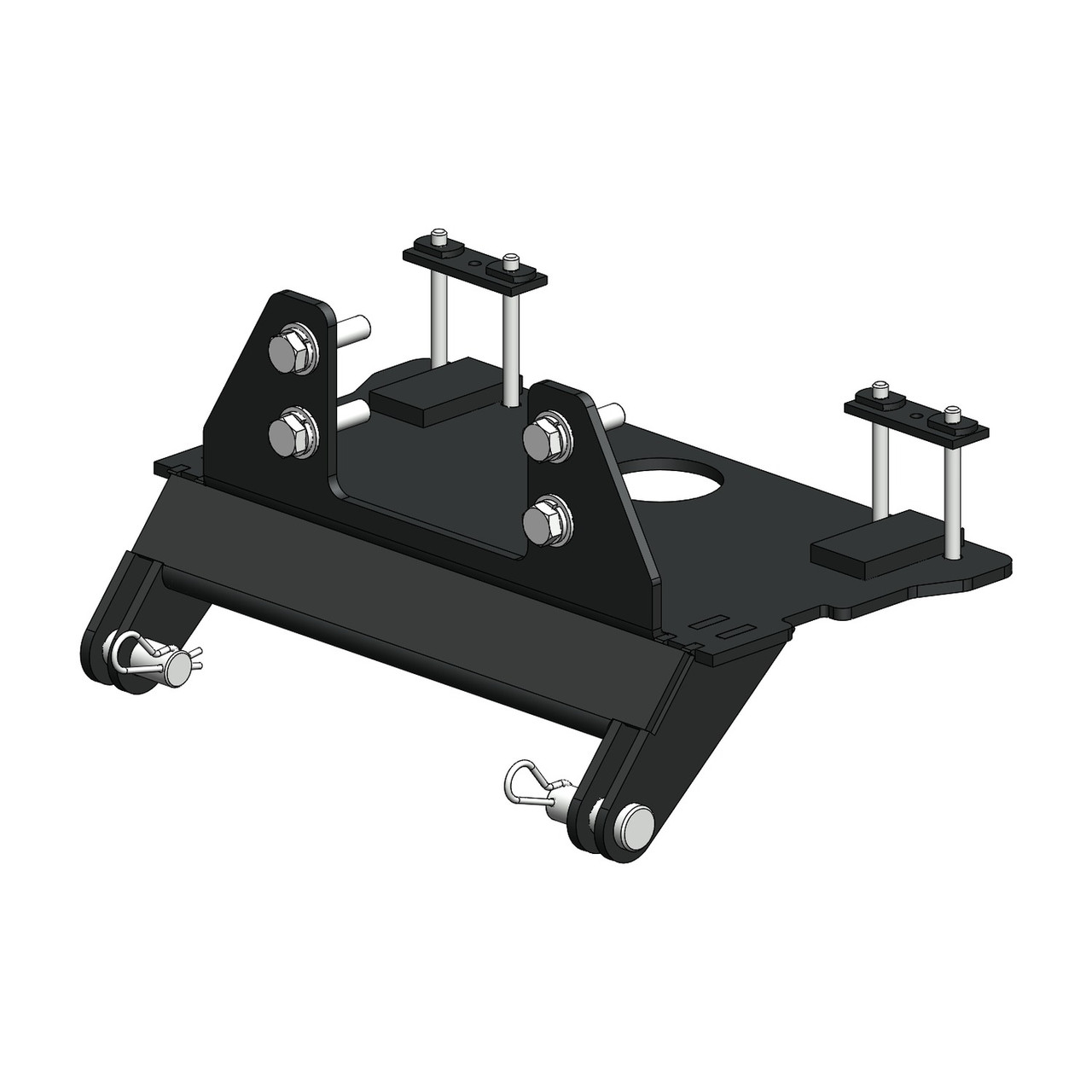 Eagle plow mount for Kioti 2400/2440 K9, black steel plate with U-bolts and pins, 3D render