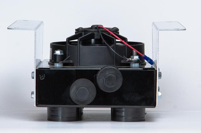 Top view of the Universal Parts Havoc heater showing the blower fan, wiring and two bottom duct outlets