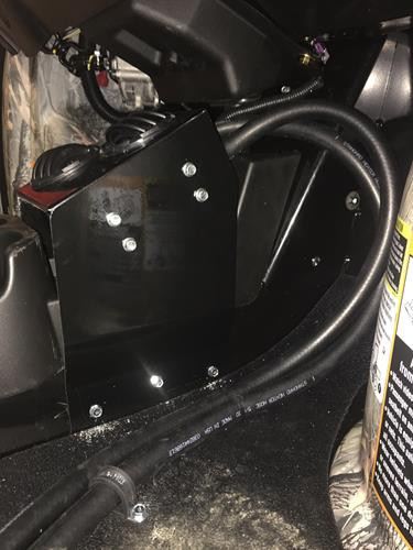 Universal Parts under dash cab heater box mounted beneath the dash of a John Deere Gator 855D with hoses routed