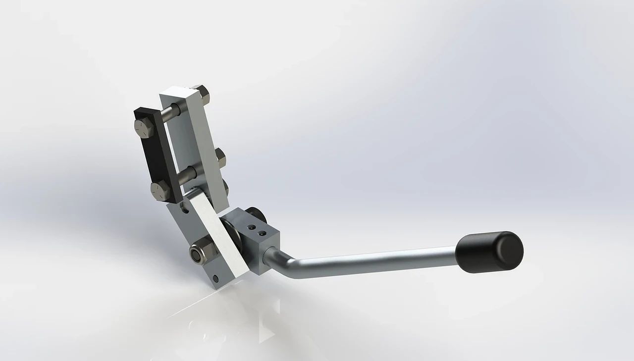 Sure Grip park brake extension bracket and bent steel lever with black grip, rendered product view
