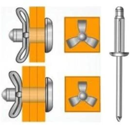 Diagram of the pop rivets and tri-fold inserts included with the Side X Side upper doors kit