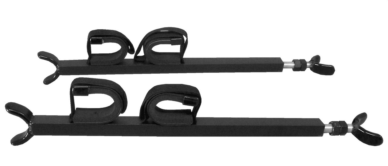 Great Day Quick Draw gun rack bars laid out on white showing the padded cradles, straps and telescoping ends