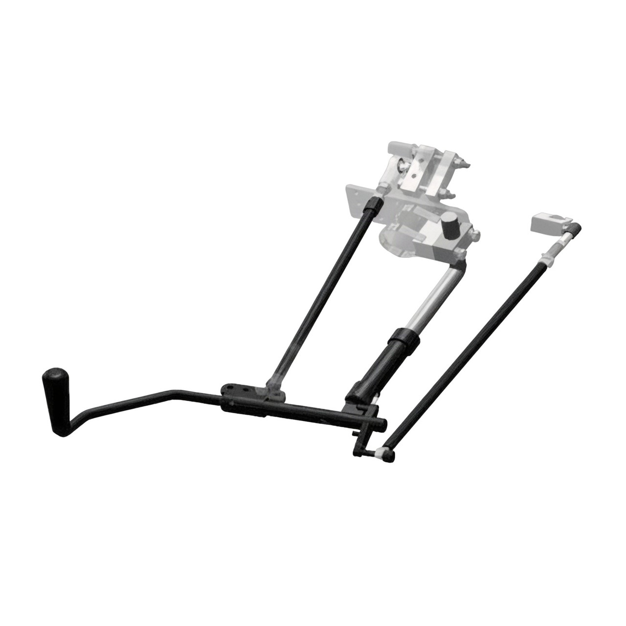 Sure Grip hand control kit for John Deere Gator, rendered diagram of the lever, push rods and mounting brackets