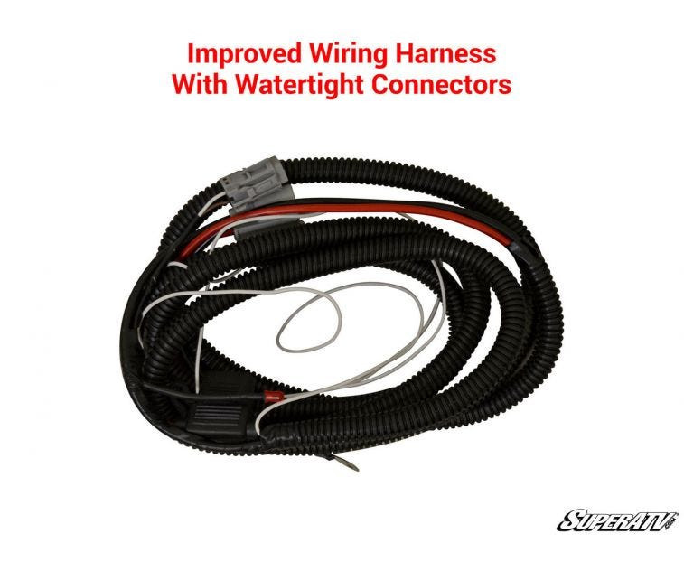 Coiled wiring harness with watertight connectors from the SuperATV Honda Pioneer 1000 power steering kit