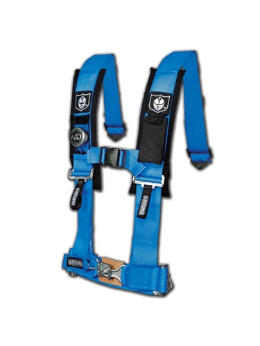 Pro Armor 3-inch harness in blue with black shoulder pads and sternum clip, front view