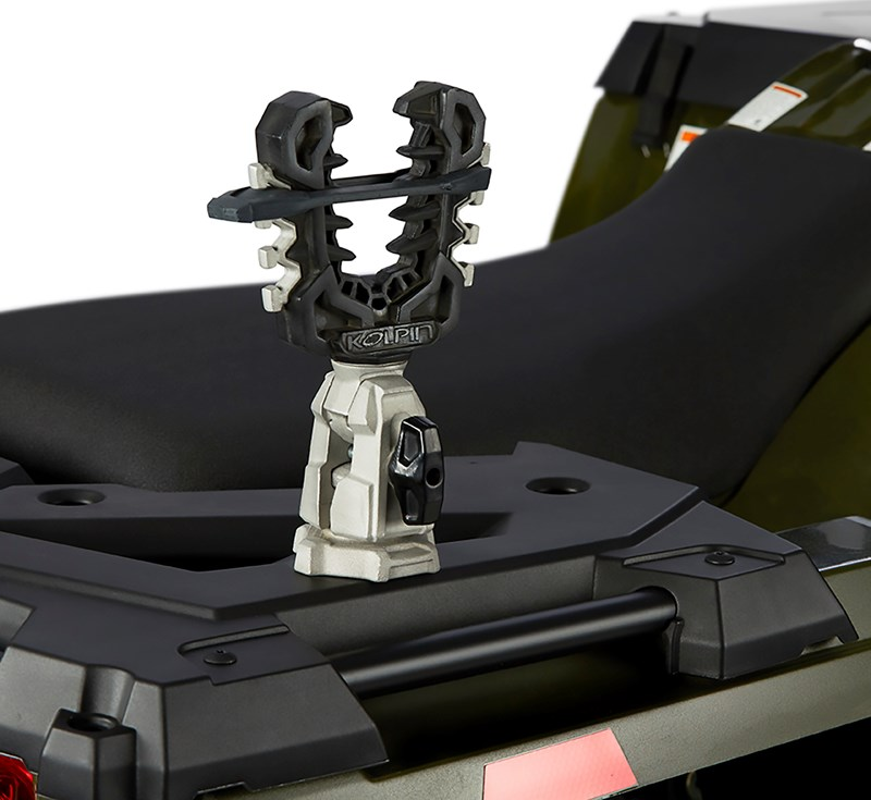 Kolpin Rhino Grip Pro mounted on a Polaris Sportsman Lock and Ride rack, front view of the rubber jaws