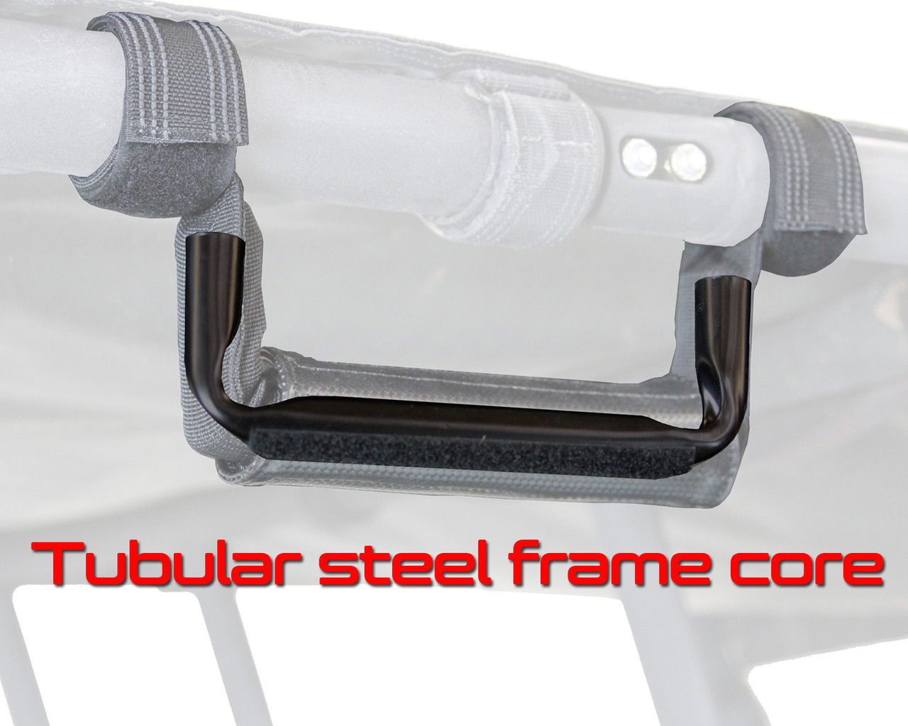 Cutaway view of the ATV-Tek grab handle revealing the tubular steel frame core inside the padded cover