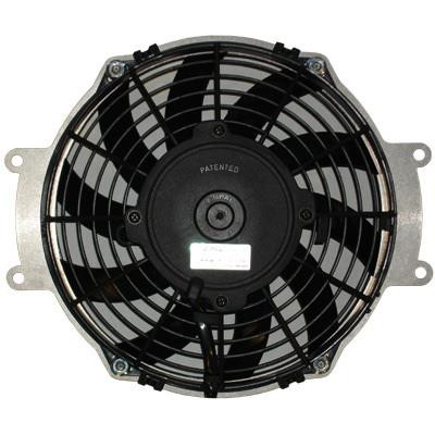 Universal Parts replacement cooling fan kit for the Kawasaki Teryx 750, black fan with shroud, front view
