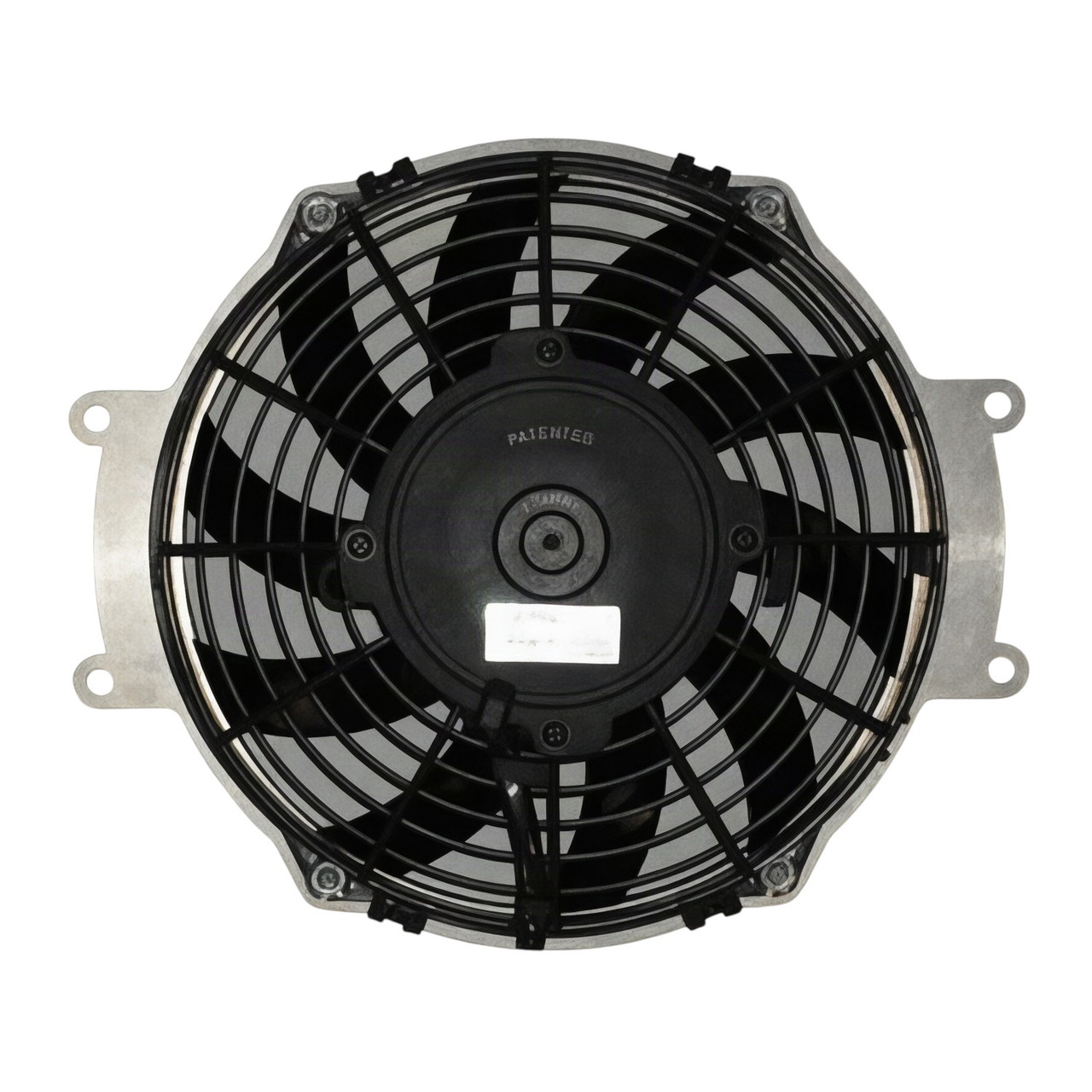 Universal Parts replacement cooling fan kit for the Kawasaki Teryx 750, black fan with shroud, front view