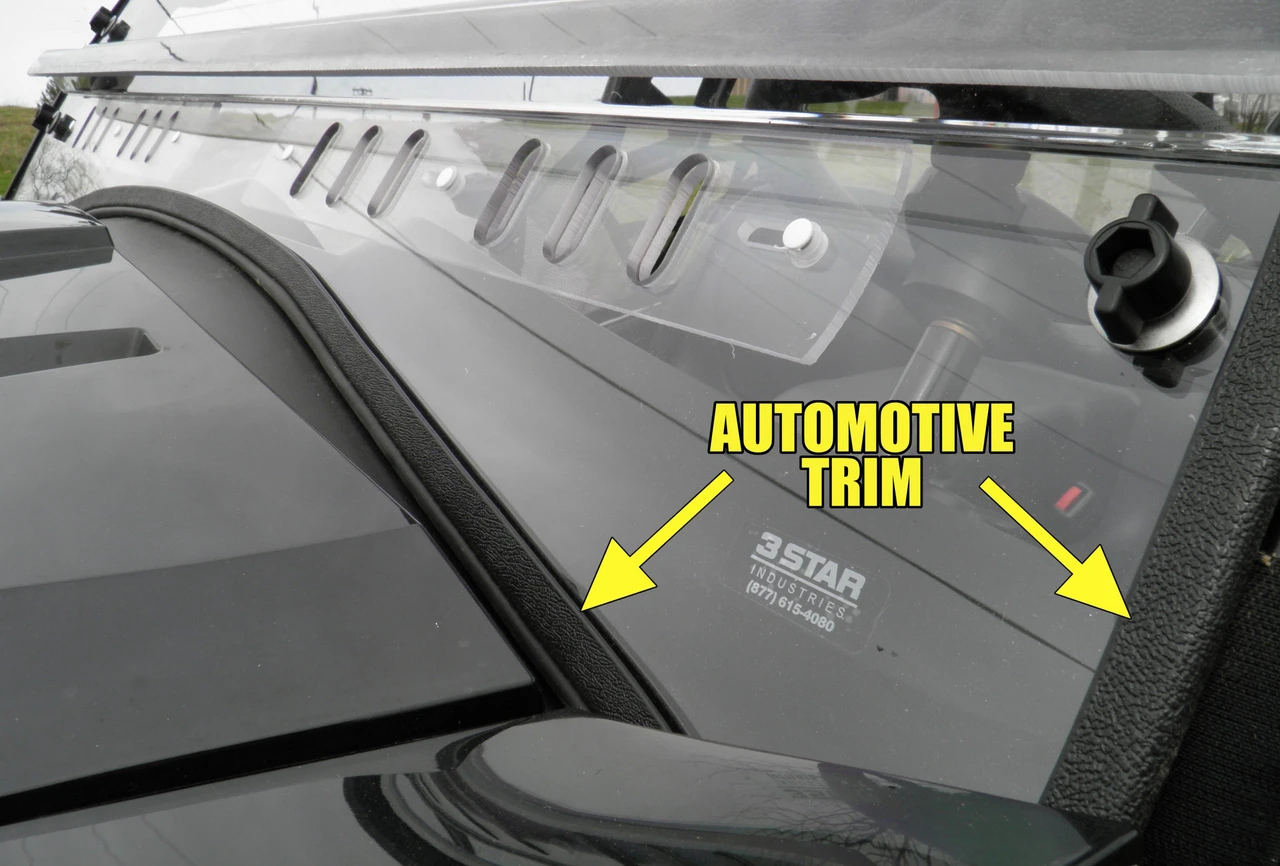 3 Star automotive-style edge trim on the windshield - Polaris General Crew 1-Pc Windshield
