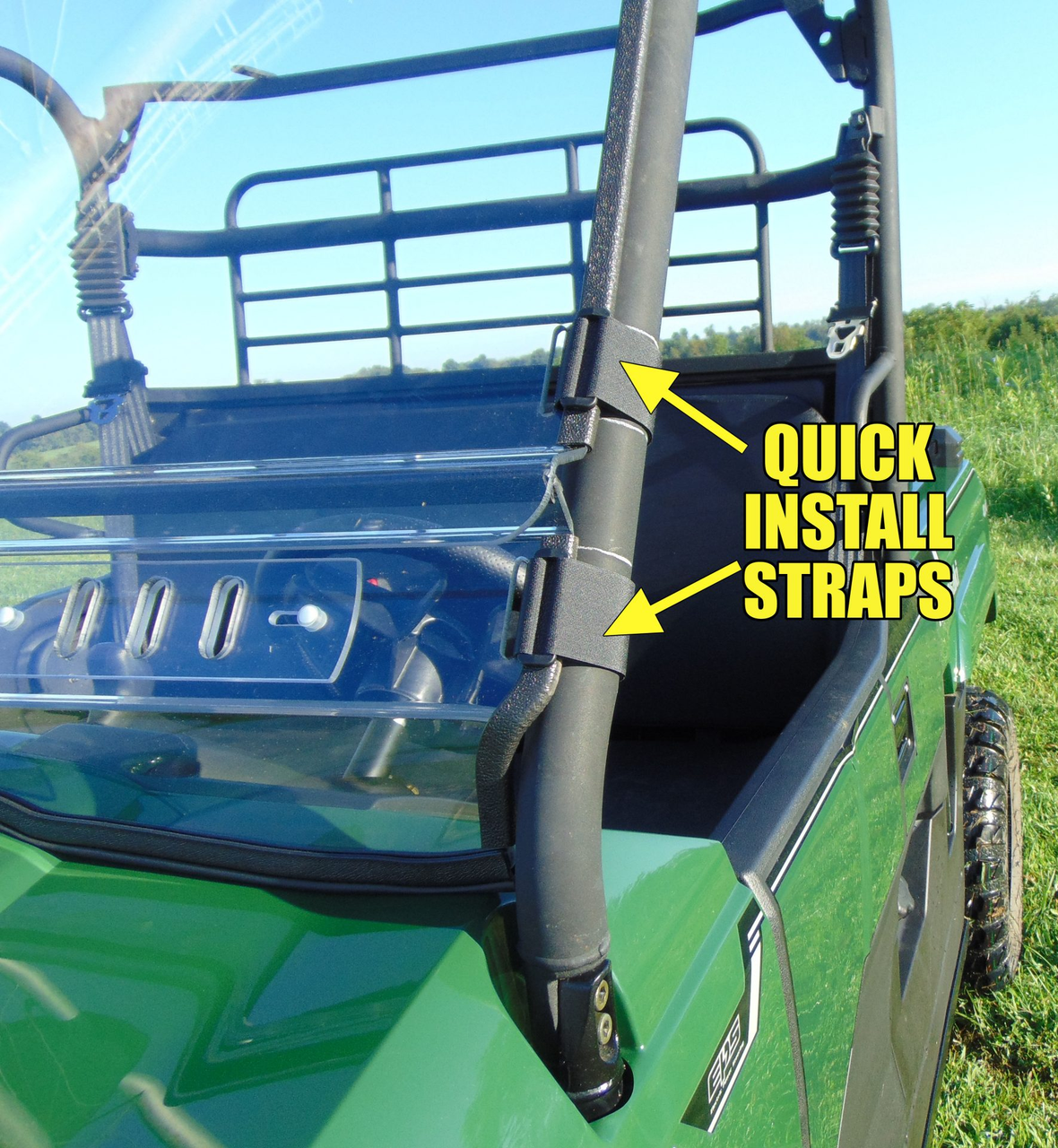 3 Star quick-install straps holding the windshield to the roll cage - Polaris RZR 570/800/900XP 1-Pc Scratch-Resistant