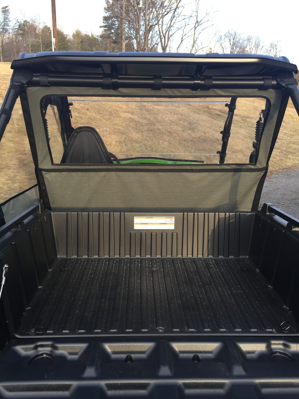 Greene Mountain rear window on a Kawasaki Teryx 2, close view of the panel above the open cargo bed