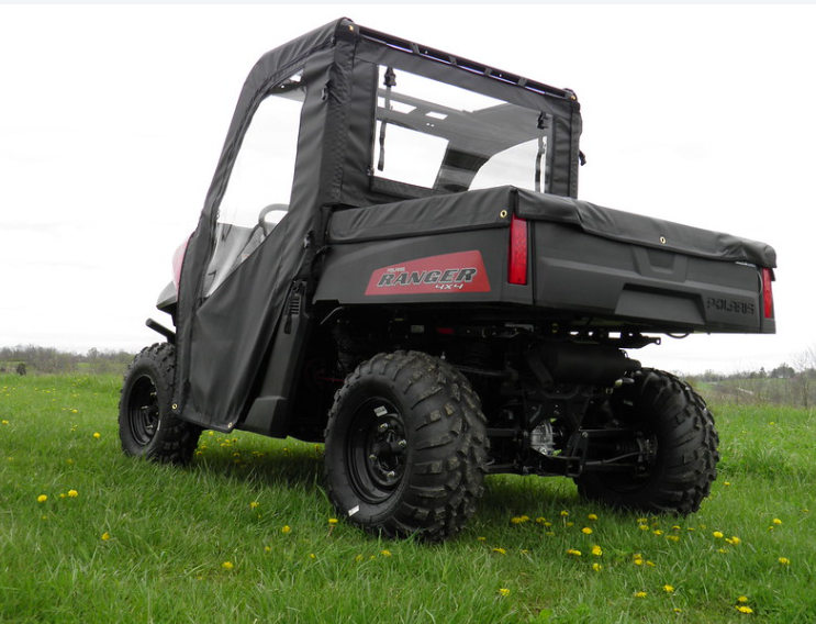 3 Star soft doors and rear window combo on a Polaris Ranger 570 MidSize, rear three-quarter view