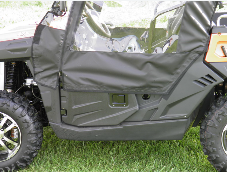 Close-up of the 3 Star soft upper door with clear window fitted above the factory lower door on the UForce