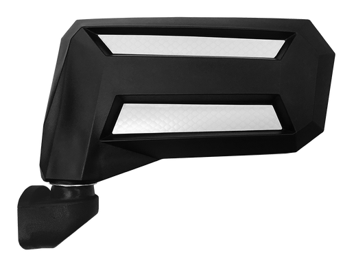 Spike Reflex side view mirror housing with white accent inserts, rear view on white