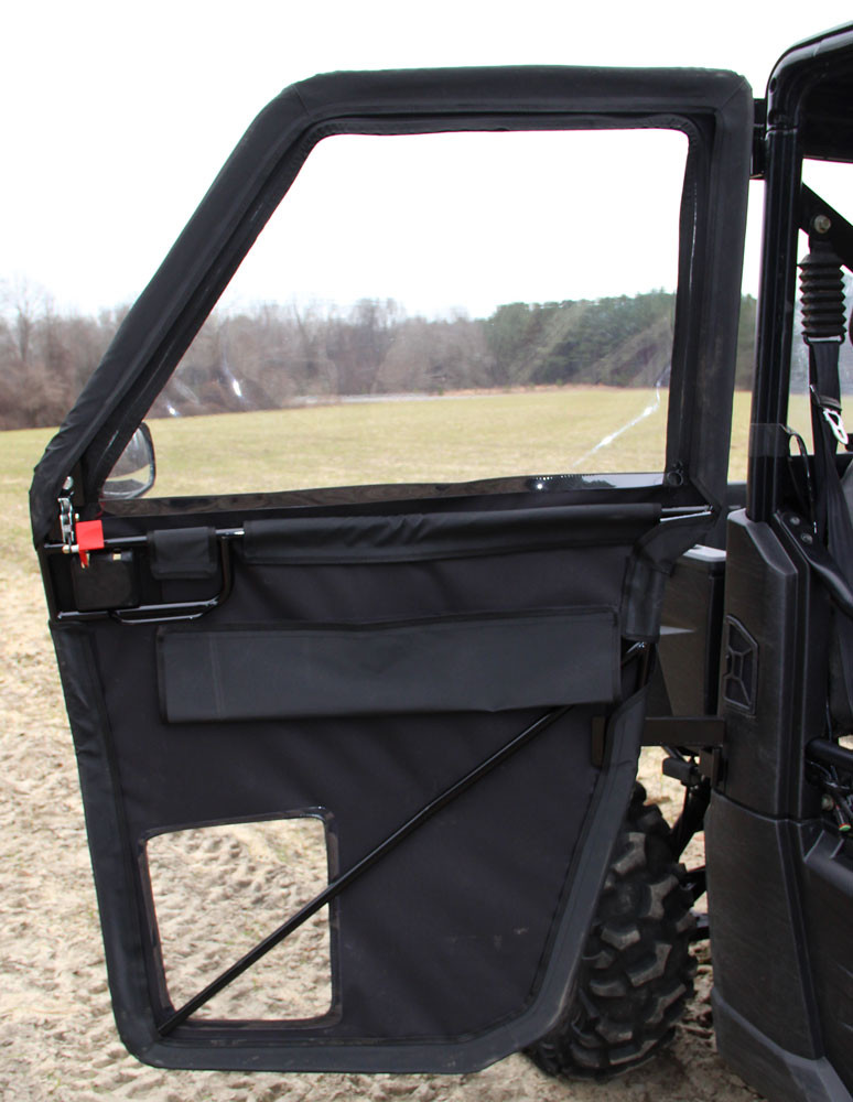 Seizmik hard framed door open on a black Polaris Ranger XP700/800, upper window removed showing the tube frame