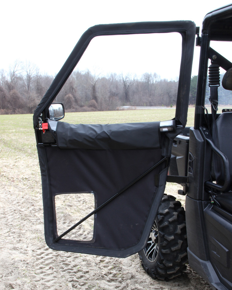 Seizmik hard framed door on a Polaris Ranger 570 with the vinyl window rolled down and stowed on the door sill