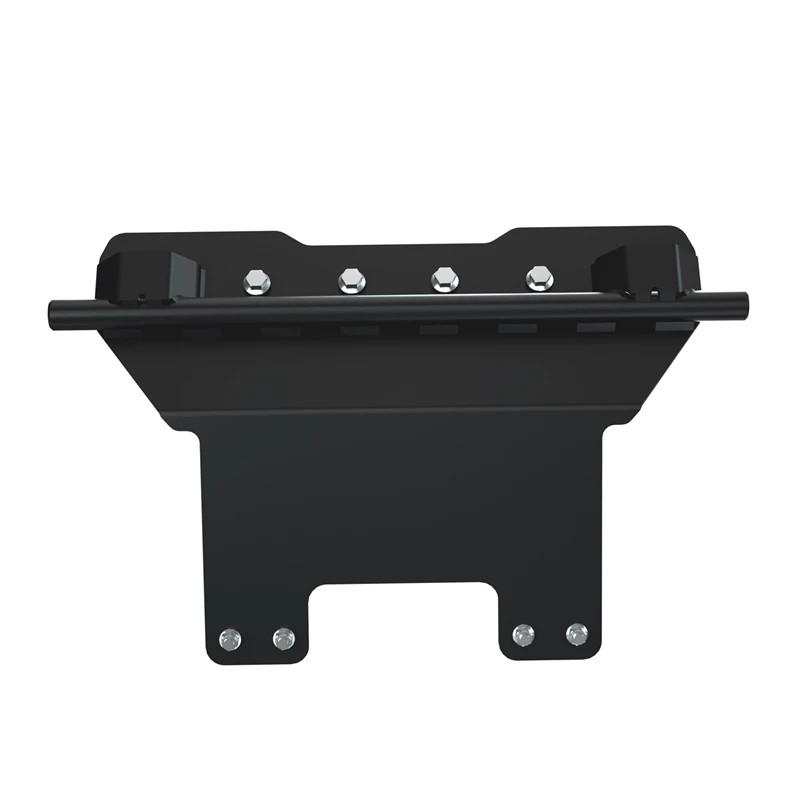 Kolpin front-connect Conqueror plow mount for a Kawasaki Mule SX, black steel plate, angled front view