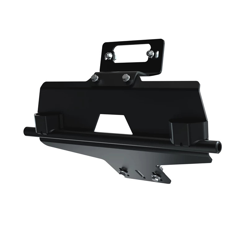 Angled rendering of the Kolpin Front-Connect Conqueror plow mount for a Polaris RZR showing the side plate and crossbar