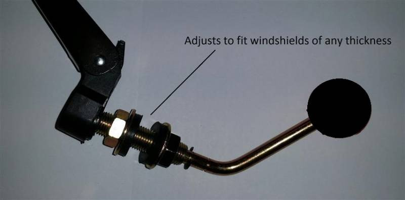 Close-up of the Extreme Metal Products wiper handle assembly and nut that adjusts to any windshield thickness