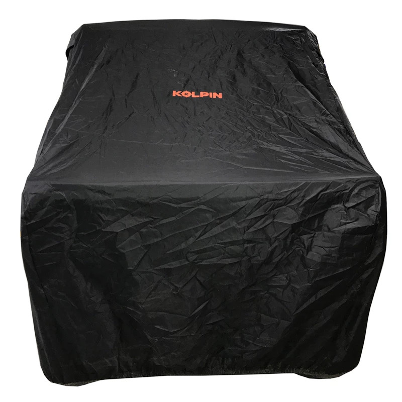 Front view of the Kolpin black UTV cover on a side-by-side showing the Kolpin logo, white background