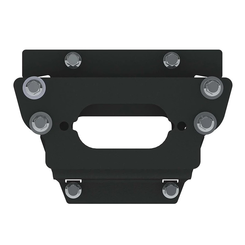 Kolpin winch mount plate for the Kawasaki KRX 1000, black steel bracket with bolts, top-down view