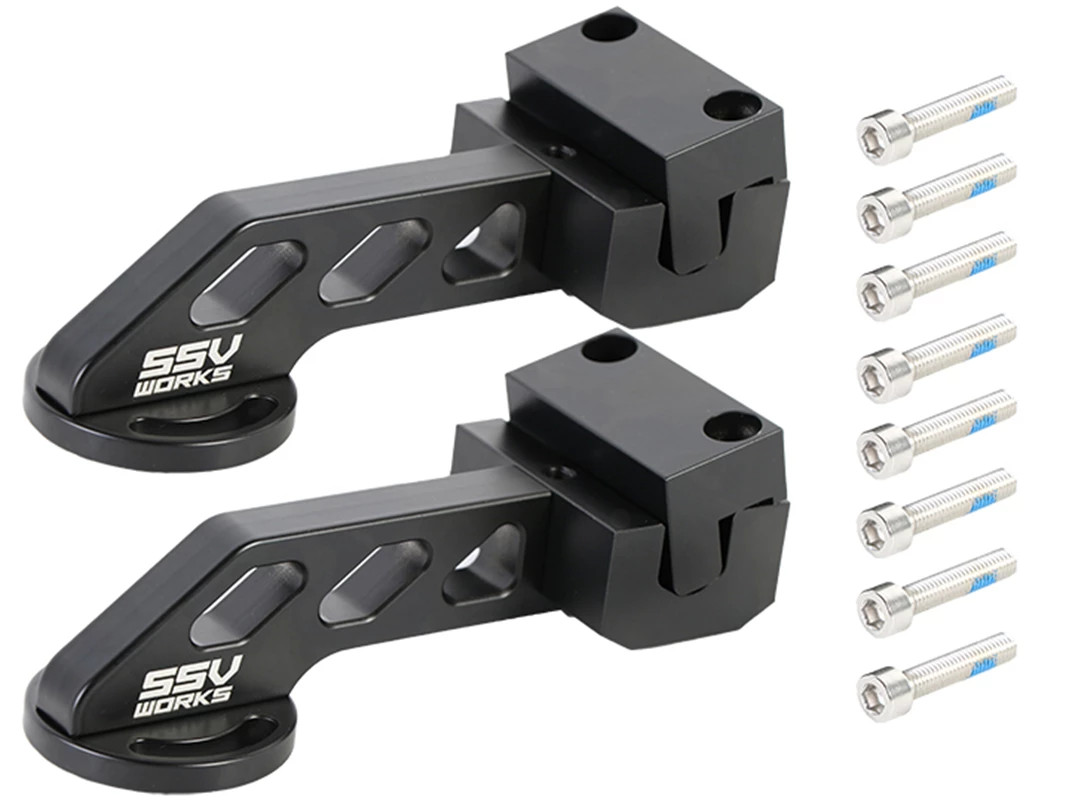 Two black aluminum J hook cage clamp mounts with eight bolts from the Pro Armor Polaris Ranger audio kit